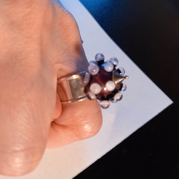 Funky Handblown Glass Bead and Silver Ring - Picture 5 of 5